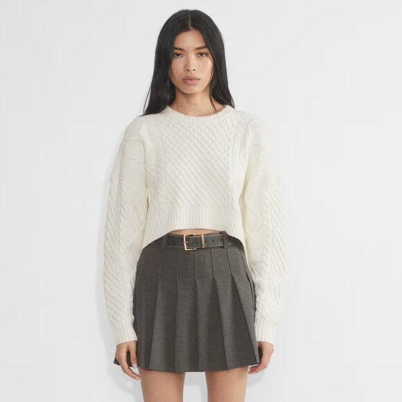Peggy Cropped Sweater-Merino wool cropped cable-knit sweater - Picture 1 of 5